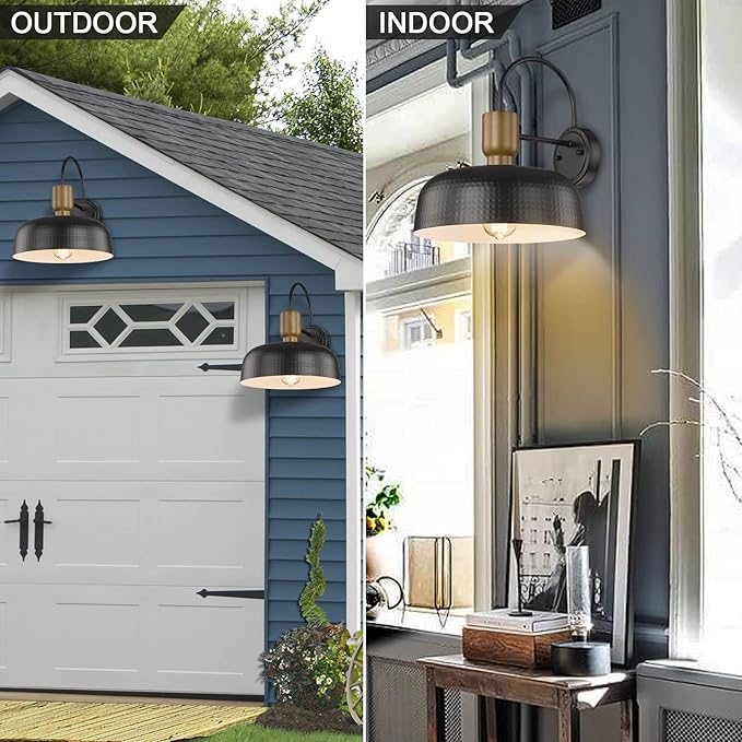 Outdoor Barn Light Gooseneck Barn Light, Farmhouse Exterior Wall Mount Light Vintage Wall Lighting Fixture Industrial Sconce Lantern for Porch, Entryway, Garage, Black, 1 Pack