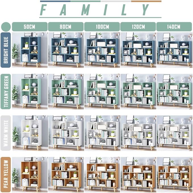 IOTXY Wooden Open Shelf Bookcase - 3-Tier Floor Standing Display Cabinet Rack with Legs, 10 Cubes Kids Bookshelf, Tiffany-Green