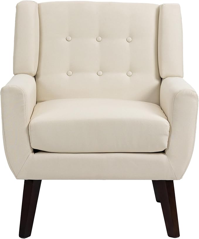 UIXE Accent Chair, Modern Upholstered Armchair in Fabric for Living Room, Comfy Club Arm Chairs Single Sofa Button Tufted Bedroom Reading Seat - White, Set of 1