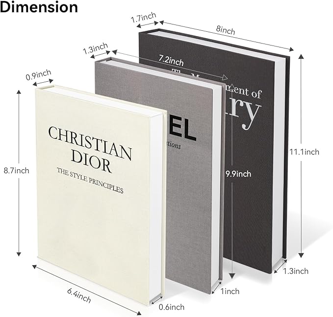 Aesthetic Decorative Books -Set of 3 Minimalist Linen Hardcover Faux/Fake Books for Coffee Table Home Decor Living Room Decoration, Photo Storage or as a Keepsake Box(Black-gray-beige-luxury)