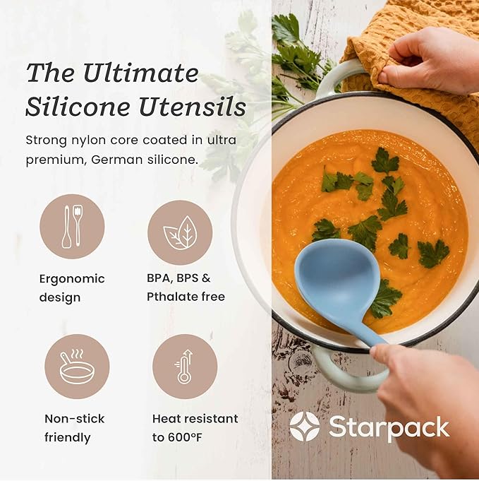 Starpack 'Stir & Serve' Silicone Cooking Utensils Set (5 Pcs) - Kitchen Utensil Set Heat Resistant to 600°F - Kitchen Utensils for Nonstick Cookware - Silicone Utensil Set for Mixing & Cooking