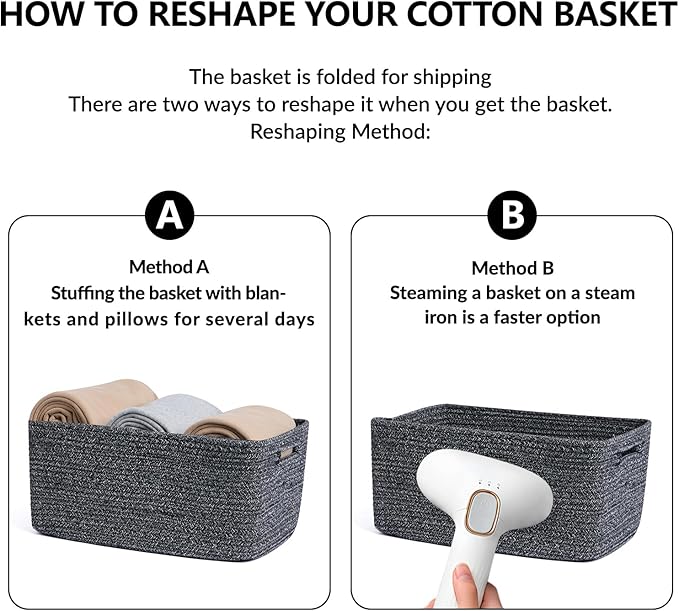 Large Storage Baskets for Organizing, Closet Shelf Baskets for Clothes Blanket Towels, Baby Nursery, Toy Bins Box, Woven Rope Baskets, 17 x 13 x 7.5”, 4 Packs Dark Gray