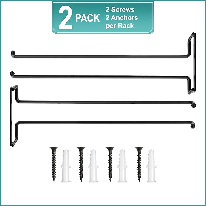 Sorbus Wall Mount Wine Rack + Under Cabinet Wine Glass Holder Set - Wine Rack Wall Mounted for Wine Bottles, Champagne, and Wine Glasses - Complete Your Home Bar & Wine Kitchen Storage, 1 Pack
