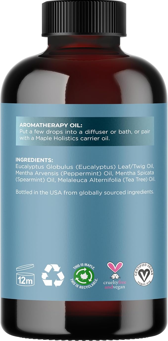 Breathe Essential Oil for Diffuser - Invigorating and Refreshing Breathe Essential Oil Blend with Eucalyptus Peppermint Tea Tree and Mint for Diffusers for Home and Shower Aromatherapy (4 Fl Oz)