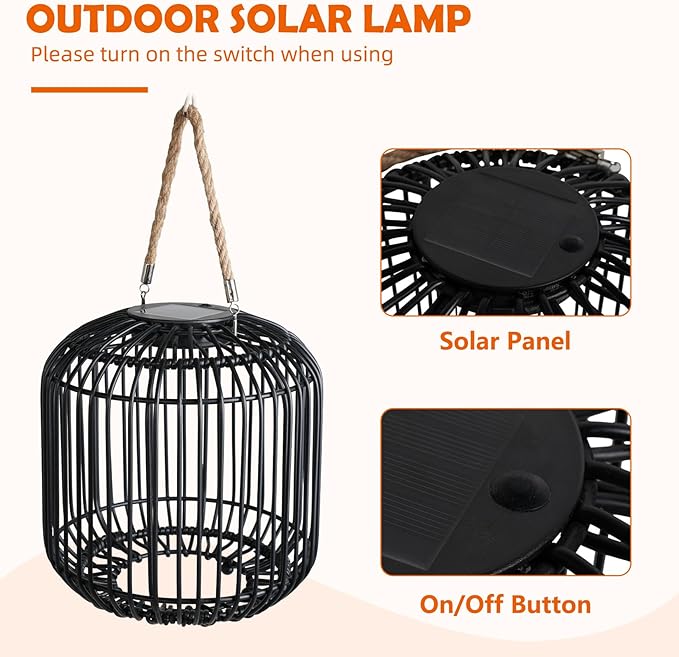 Solar Yard 2-Pack Outdoor Solar Lamp, Water-Resistant Lights for Outside Hanging Lantern Table Lamp Lights Decoration for Garden, Yard, Patio, Porch, Trees, Pathway, Black