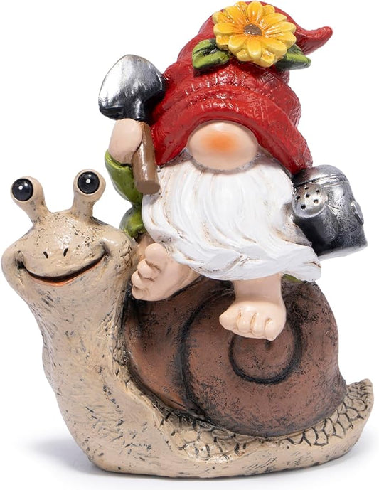 Hodao Spring Garden Gnome Decoration Flower Animal Ornaments Decor Gifts Spring Gnomes for Garden Decorations Summer Elf Figurine Gifts for Mom Outdoor Decor (Red)