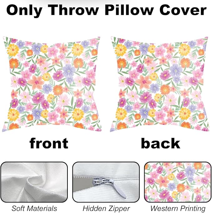 2 Pack Retro Cute Wildflowers Decor Throw Pillow Covers, 18x18 Pillow Cover, Decorative Couch Pillow Covers Flower Decor Pillowcase for Sofa Cushion Sofa Home Bedroom Office Car Seat Living Room