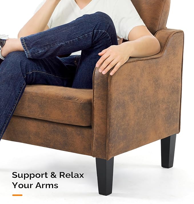 VINGLI Accent Chair for Living Room Chairs Rustic Reading Chair for Bedroom Scooped Arm Chair Mid Century Modern Accent Chairs Upholstered Comfy Chair for Apartment, Waiting Room