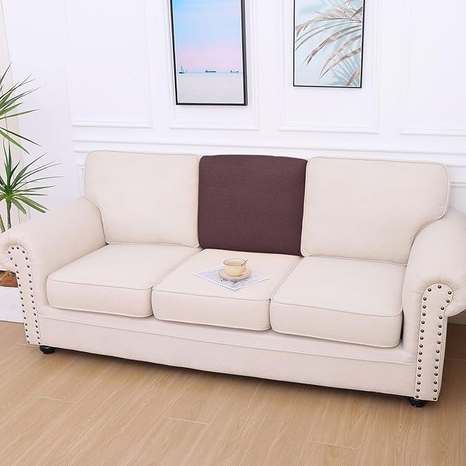 hyha Waterproof Couch Cushion Covers for Pets, Non Slip Sofa Cover for Dogs Washable, Soft Thick Stretch Jacquard Fabric, Sofa Slipcovers with Elastic Bottom (1 Piece for Backrest M, Chocolate)