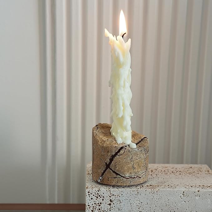 Travertine Candle Holder - Handmade Marble Candlestick Holder for Taper Candle - Vintage Small Stone Candle Sticks Holder Decor for Table Centerpieces, Wedding, Party, Fits 3/4 Inch Thick Candle