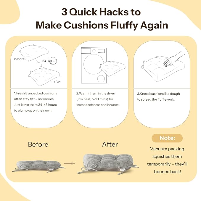 Non Slip Chair Cushions for Dining Chairs Set of 4 Kitchen Chair Cushions 18"x18"x3" Turfted Chair Pads Comfortable and Soft Seat Cushion with Ties, Light Grey