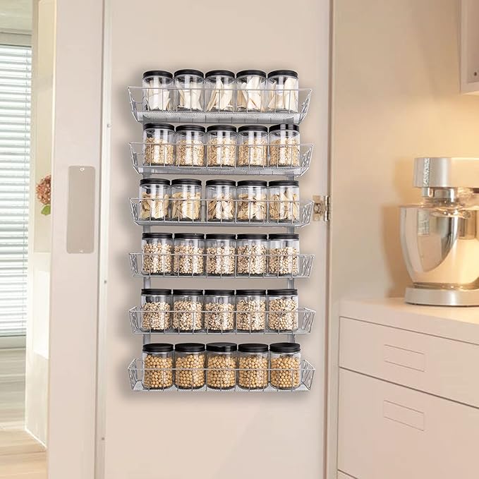 SWOMMOLY Adjustable Wall Mount Spice Rack, 6-Tier Dual-use (Multi-use) Organizer, Silver