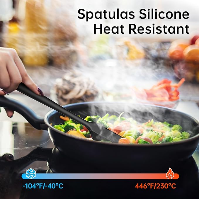 Barsone 4-Piece Silicone Spatula Set( Heat Resistant 446°F Food Grade BPA Free, Nonstick Cookware Safe Dishwasher Safe Kitchen Tools for Baking, Cooking, Stirring, Black)