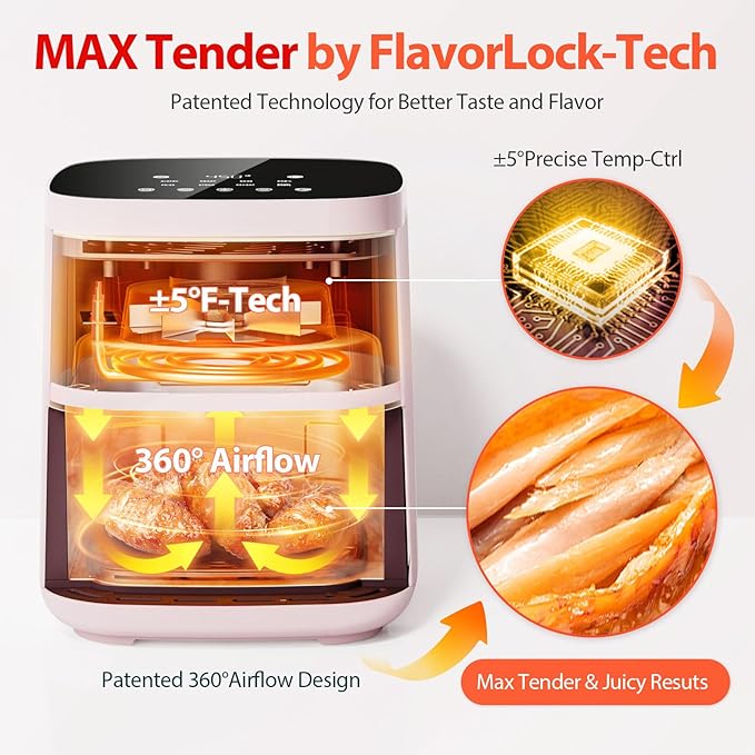 Air Fryer, Beelicious 8-in-1 Smart Compact 4QT Air Fryers, Shake Reminder,450°F Digital Airfryer with Flavor-Lock Tech, Tempered Glass Display, Dishwasher-Safe & Nonstick, Fit for 1-3 People, Pink