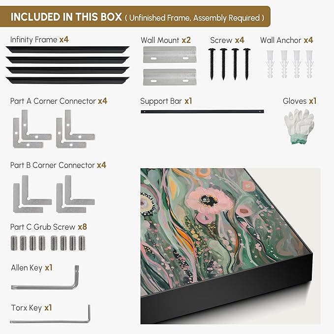 SIGNWIN 24"x46" Extra Large Framed Wall Art Whimsical Garden Bloom, Colorful Abstract Floral for Home Living Room Bedroom Decor (Frame Assembly Required)