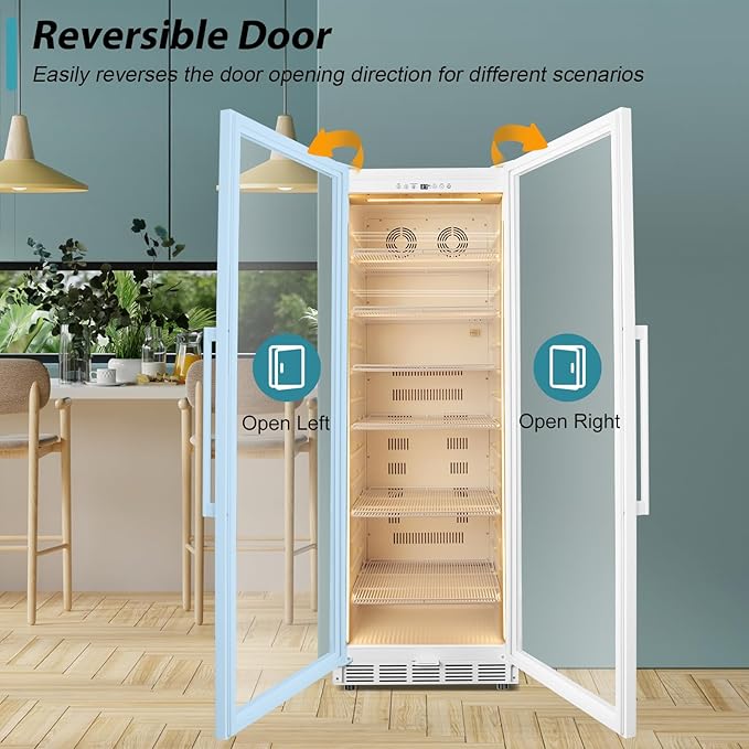 Tylza 13.8 Cu Ft Commercial Refrigerator with Glass Door Display Beverage Fridge, Upright Beverage Cooler Merchandiser, Low Noise, Fast Cooling, White