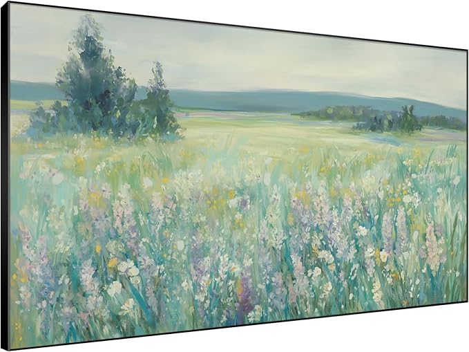 SIGNWIN 46"x72" Extra Large Framed Wall Art Wildflower Meadow Landscape Soft Pastel Nature Illustration for Home Living Room Bedroom Decor (Frame Assembly Required)