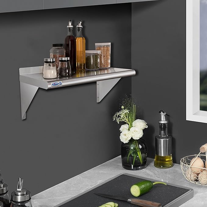 HARDURA Stainless Steel Shelf 14" x 24", 240lb Commercial Shelves Wall Mount Metal Shelving with Backsplash and Brackets for Kitchen, Restaurant, Laundry Room and Home