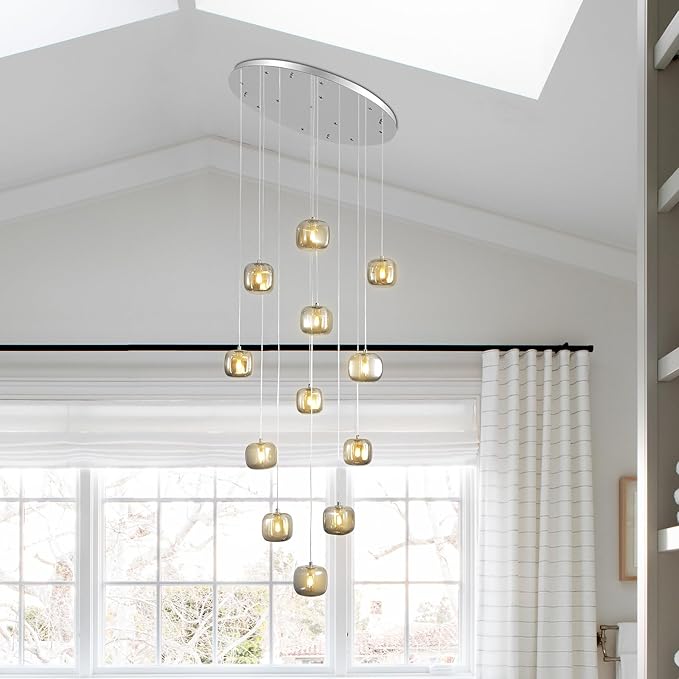 Flush Mount Chandelier,Crystal Pendant Light with 12 G9 LED Bulbs,Chandelier Hanging Flush Mount Lighting Fixtures for Spiral Staircase,Foyer,Entryway,Living Room(12 Lights,3000K)