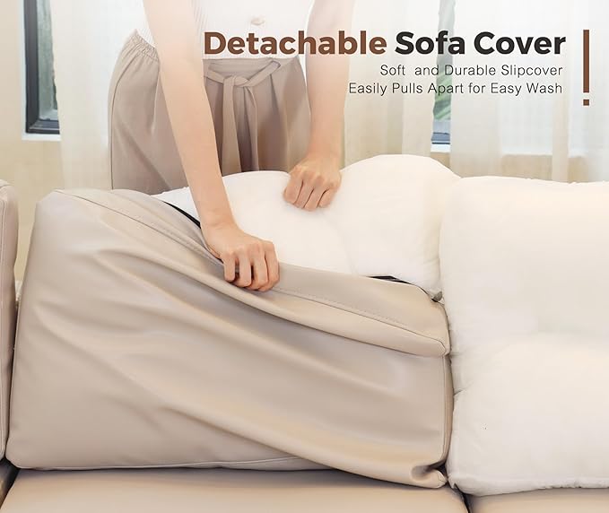 118.5" Luxury Modular Sleeper Sofa Bed with Storage Seat, 8 Seat Sectional Couch Deep Seat with Reversible Chaises & Removable Cover - Whitesand Faux Leather