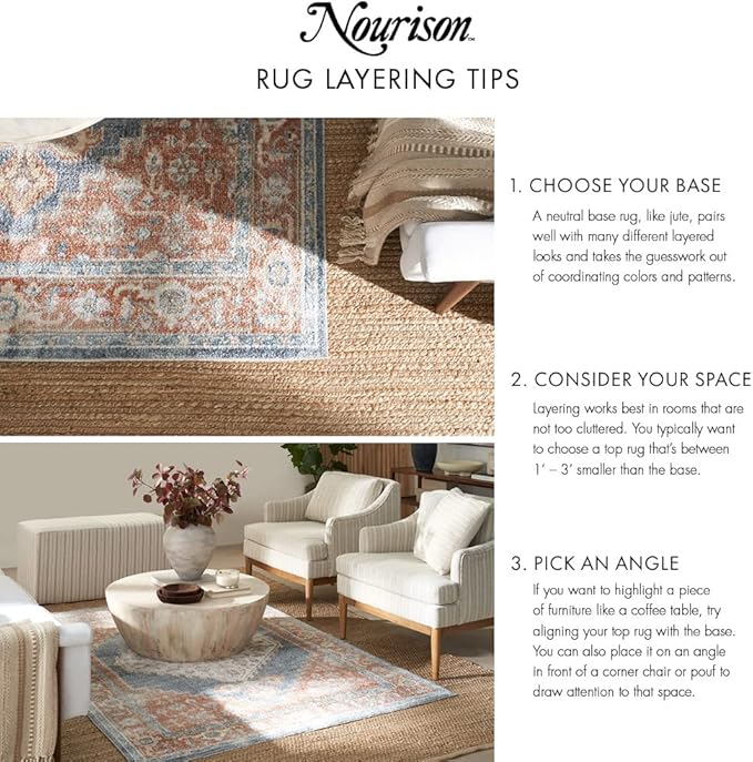 Nourison Home Positano Natural 2' x 6' Area Rug Easy Clean, Non Shedding, Bed Room, Living Room, Dining Room, Kitchen (6' Runner)
