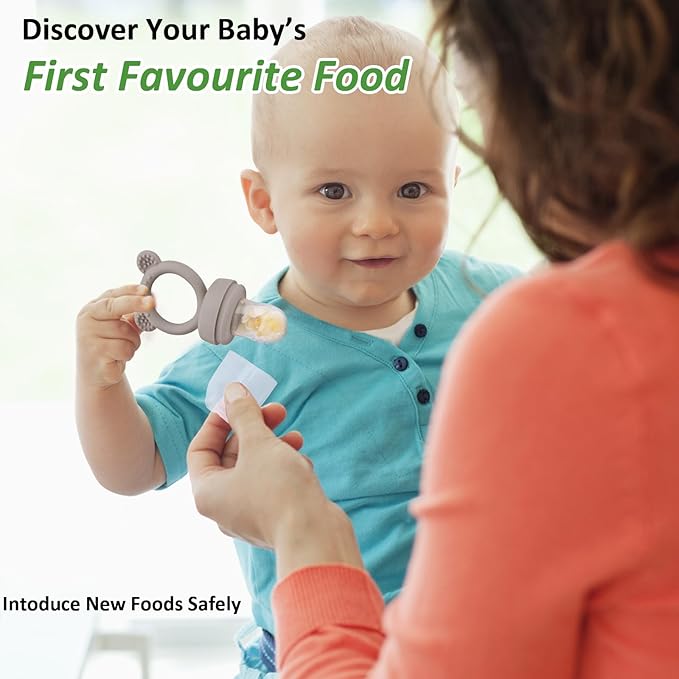 JEXFUN Silicone Baby Fruit Food Feeder Pacifier & Breastmilk Popsicle Freezer Molds, Double as Baby Teething Toys, Freezable Feeding Set for Breast Milk Ice Cubes, Food, Vegetable Purees - (Sand)