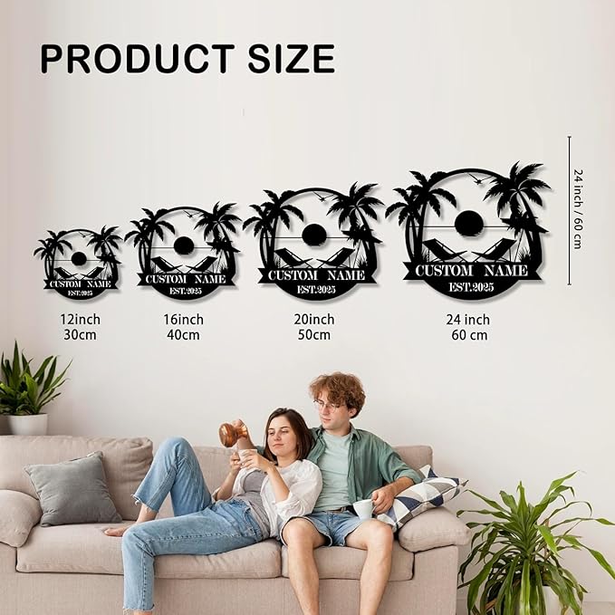 Custom Metal Beach Wall Art Sign - Personalized Size Outdoor/Indoor, Surfboard Decor, Lake House & Coastal Home Decor, Summer Gift - MADE IN USA