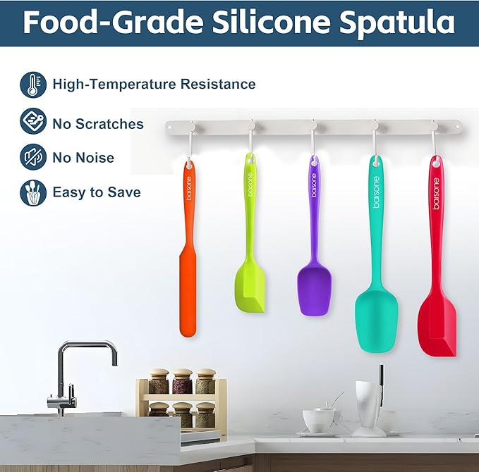 Barsone 5-Piece Silicone Spatula Set( Heat Resistant 446°F Food Grade BPA Free, Nonstick Cookware Safe Dishwasher Safe Kitchen Tools for Baking, Cooking, Stirring, Multicolor)