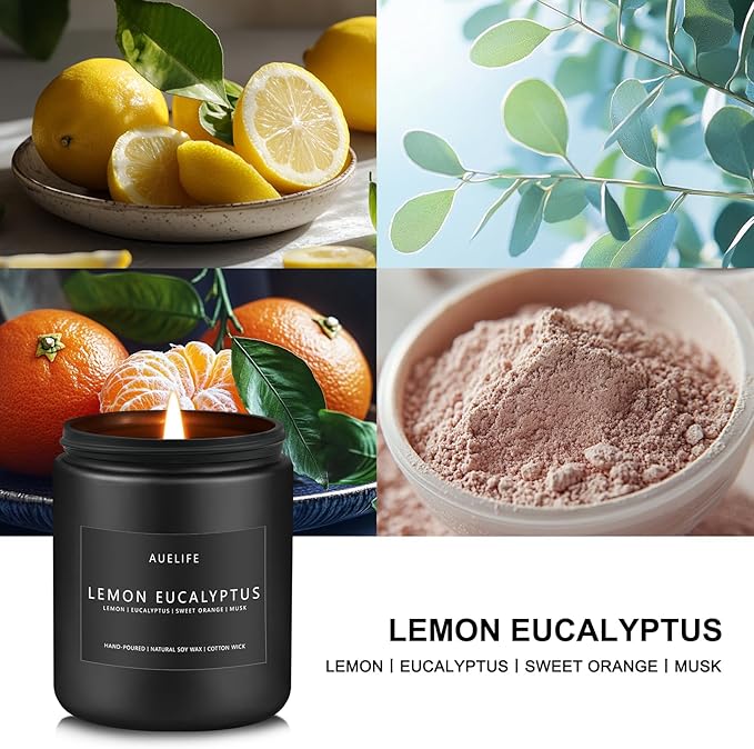 Lemon Eucalyptus Candle | Scented Candle for Home, Aromatherapy Candles - Soy Candles for Home Scented, Gift for Women Men, Home Fragrance Decoration -7oz