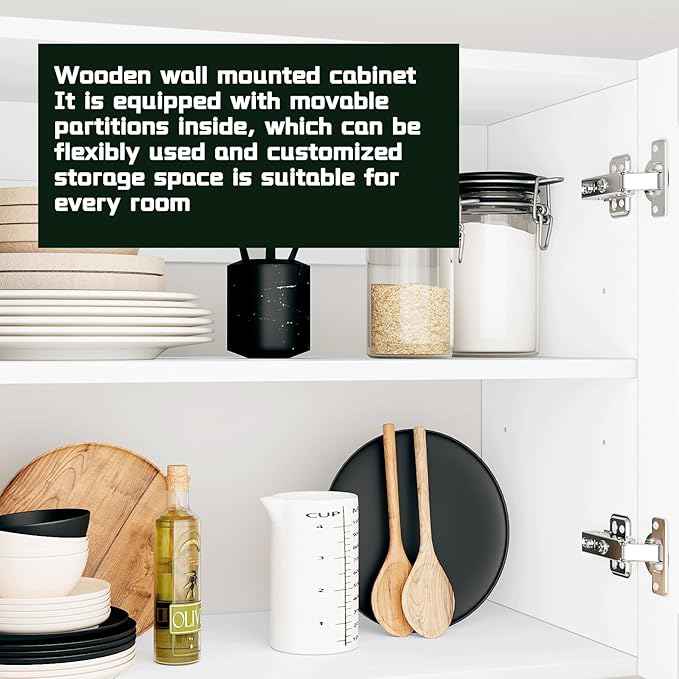 White Laundry Room Cabinets and Storage with 3 Doors and Utility Adjustable Shelf,Gabinetes Para Cocina Cupboard Kitchen Organizers and Storage Pantry Wall Mounted 12.4"D x 35.4"W x 19.7"H