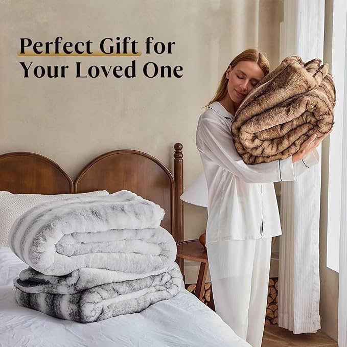 Luxury Faux Fur Blanket - Soft Warm Plush Blankets for Couch Sofa Bed, Fluffy Thick Throws for Bedroom, Office, Living Room, Decorative Reversible, Not Easy to shed - 60"x80", Brown