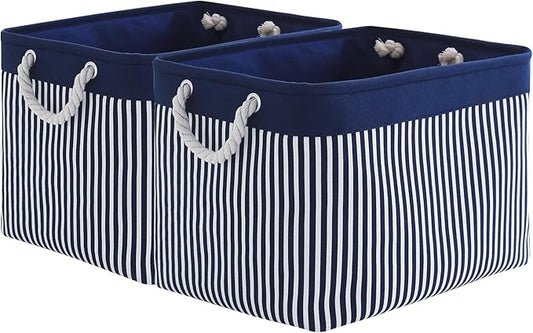 TcaFmac Organization and Storage Basket for Shelves - Large 2 Pack 16x12x12 inch Fabric Storage Cubes, Collapsible Storage Bins for Gift Closet Cloth Toy Books Kids (Navy Patchwork)