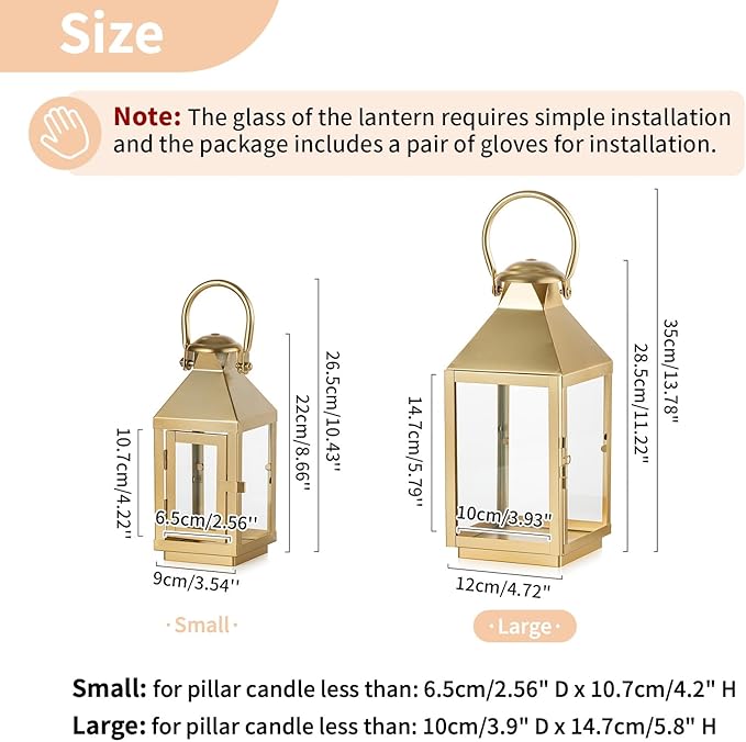 NUPTIO Gold Lanterns Decorative for Wedding: 11.3 Inch Tall Metal Lantern Decor with Glass - Outdoor Candle Holder for Table Centerpiece Dining Room Mantel Patio