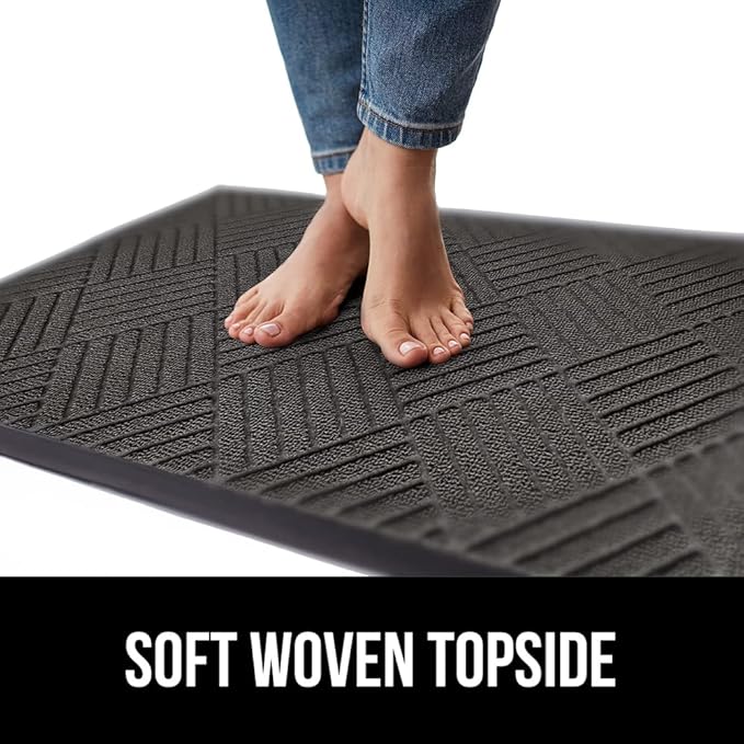 GORILLA GRIP 100% Waterproof All-Season WeatherMax Doormat 35x23, US Designed Natural Rubber, Stain and Fade Resistant, Low Profile Indoor Outdoor Door Mats, Easy Clean Patio Mat, Gray Diamond