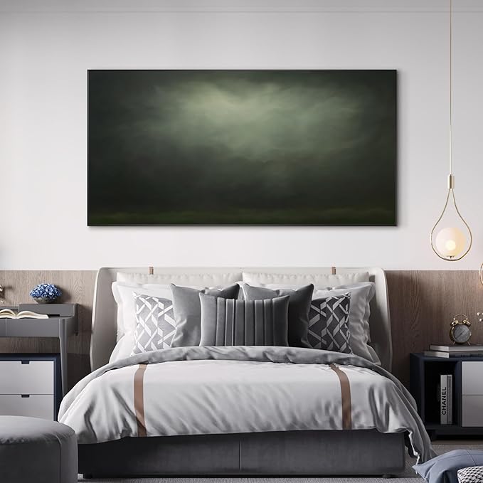 SIGNWIN 24"x46" Extra Large Framed Wall Art Moody Green Abstract Cloudscape, Minimalist Atmospheric Print for Home Living Room Bedroom Decor (Frame Assembly Required)