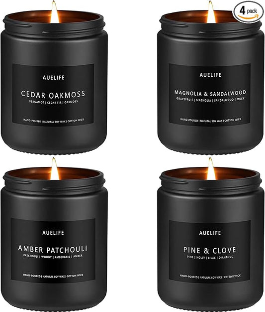 Scented Candles Set | Gifts for Men - 4 Pack Men Candle Set, Masculine Candle, Soy Candles for Home Scented, Gift for Dad Fathers Day -Scent of Cedar Oakmoss/Pine&Clove/Patchouli/Sandalwood