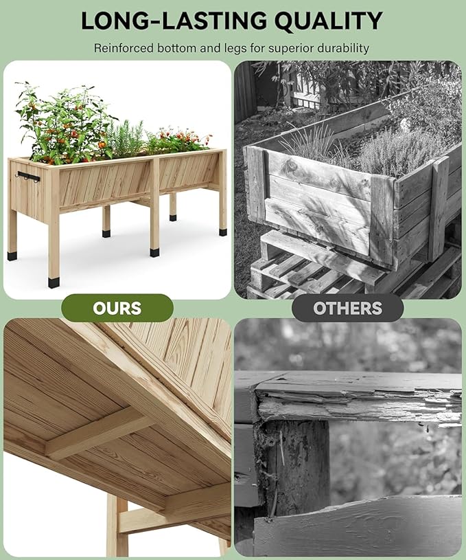 72x26x31 Inch Raised Garden Bed with Legs, 13.7In Depth Wooden Planter Box for Outdoor Growing Vegetables and Herbs, Elevated Garden Bed with Hooks for Backyard, Patio, Balcony