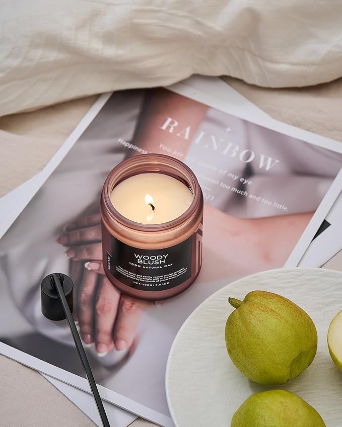 M&SENSE Woody Blush - Rose Vetiver Scented Candles 7.05oz 50 Hour Long Lasting Burn Non Toxic Natural Luxury Candle Gifts for Women,Aromatherapy Gifts for Relaxing Spa