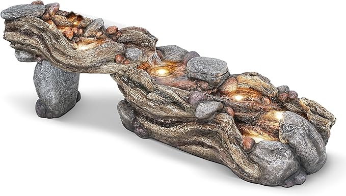 60" Long Cascading Outdoor Rock Water Fountain, 5-Tier Tranquil River Waterfall, Realistic Rock Design, Serene Flowing Water Sound for Outdoor Garden, Patio, Landscaping, Home Decor