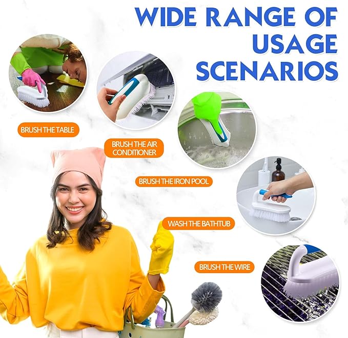 Lallisa 12 Pcs Scrub Brush for Cleaning with Handle Comfortable to Grip Heavy-Duty Flexible Stiff Bristles Scrubber Brushes Bulk for Shower Bathroom Carpet Kitchen Floor Tiles (Blue)