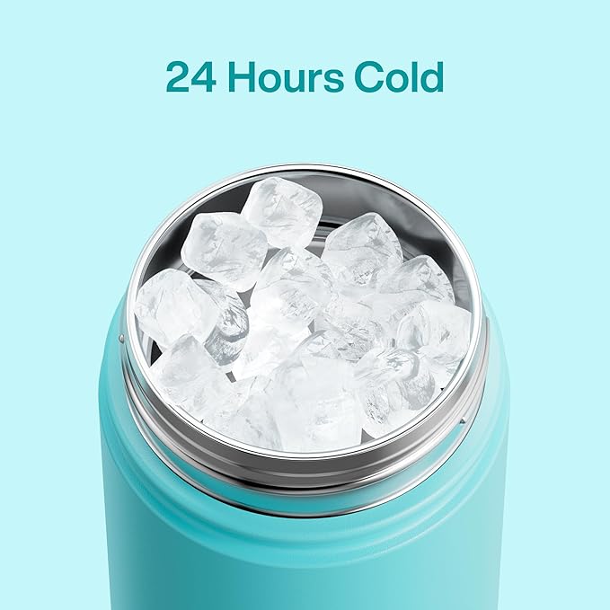 Insulated Water Bottle with Straw Stainless Steel Water Bottle, Leak-Proof, BPA-Free, Double Wall Vacuum Keeps Cold for 24 Hours for Sports, Travel, School (18 oz, Aquamarine Blue)