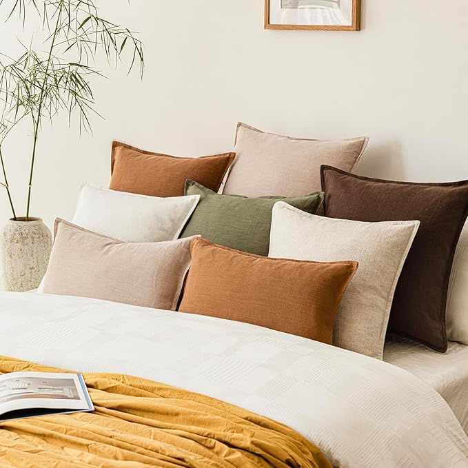 Foindtower Pack of 2, Decorative Linen Soild Throw Pillow Covers Accent Lumbar Cushion Case Boho Farmhouse Pillowcase for Chair Couch Sofa Bedroom Living Room Home Decor 12 x 20 Inch Tan Beige