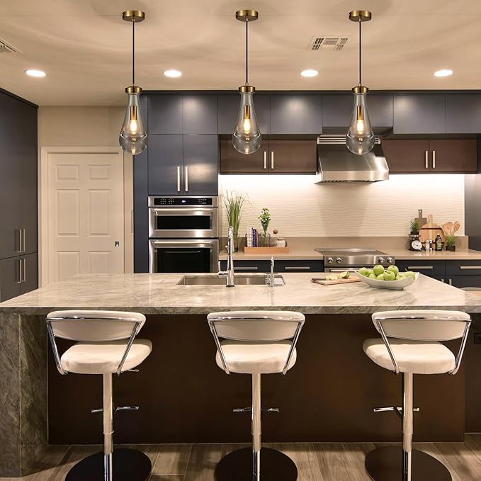 Raindrop Pendant Light Fixtures Set of 3, Brass Glass Pendant Lighting, Teardrops Modern Hanging Light for Entryway Foyer Kitchen Island Dining Living Room Hallway