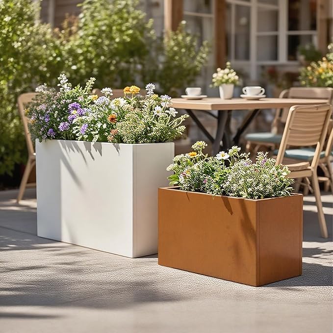 Galvanized Steel Metallic Heavy Planter for Outdoor Plants Metal Outdoor Planter Spliced Flower Box with Partitions for Outside,Indoor,Garden (White, 24 * 10 * 24)