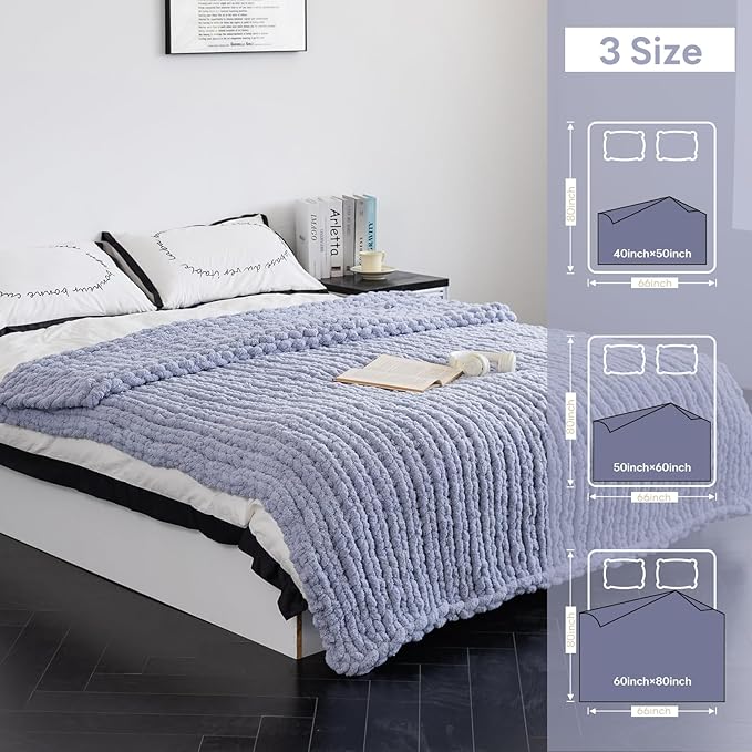 Chunky Knit Blanket - Luxury Soft Cozy 60 * 80 Throw Blanket,100% Woven Blanket Rope Knot Throw Blanket for Couch, Sofa, Home Decor, Gift - Machine Washable(Grey)