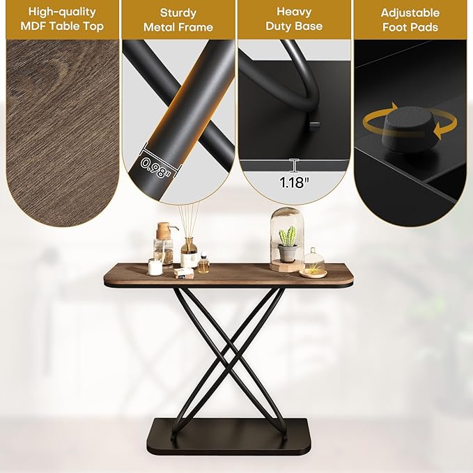 BECHAEO Farmhouse Narrow Console Table for Living Room, 47.4" Rustic Narrow Entryway Table, Sofa Tables Behind The Couch, Industrial Wooden Accent Tables for Hallway, Foyer Walnut