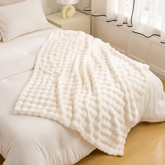 YUSOKI Luxury 3D Bubble Throw Blanket 2lb,All Ages,Home Decoration, (Ivory,50 * 60inches)