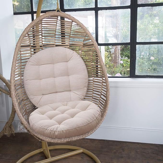 Tiita Striped Seat Cushion 2 Pack Beige Round Floor Pillows 22"x22" Chair Pad Cushions for Indoor/Outdoor Hanging Swing Chair Window Pads, Beige