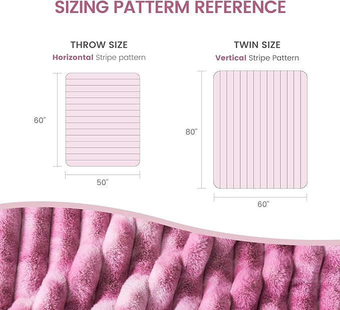 Cozy Bliss Faux Fur Throw Blanket for Couch, Cozy Warm Plush Striped Blanket for Sofa Bedroom Living Room,60 * 80 Inches Tie-dye Pink