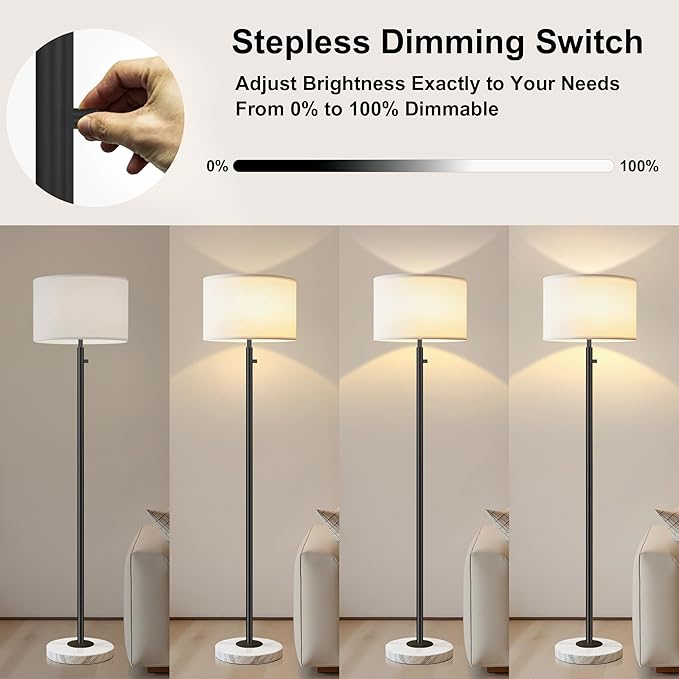 Floor Lamp for Bedroom,Modern Floor Lamp for Living Room,Standing Lamp with Marble Base,Tall Standing Lamp for Bedroom,Reading,Office & Kids' Room,LED Bulb Included(Black)